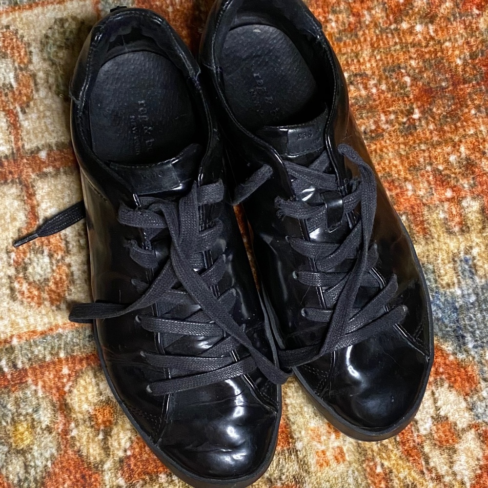 Rag & Bone Black Patent Leather Low Top Sneakers